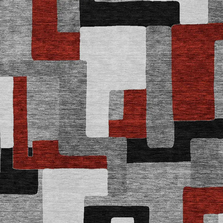 10' X 14' Gray Ivory And Red Geometric Washable Indoor Outdoor Area Rug