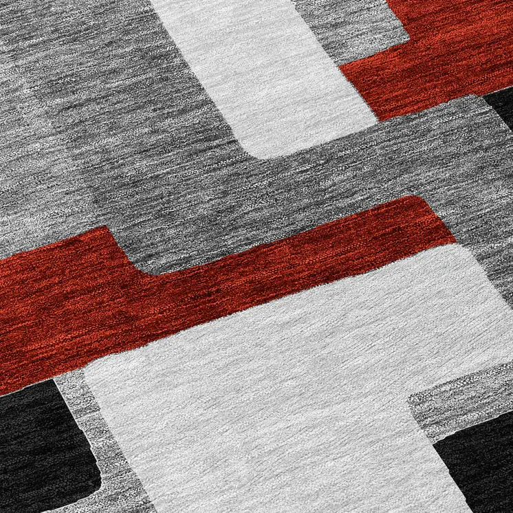 10' X 14' Gray Ivory And Red Geometric Washable Indoor Outdoor Area Rug