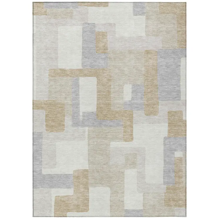 3' X 5' Ivory Beige And Gray Geometric Washable Indoor Outdoor Area Rug