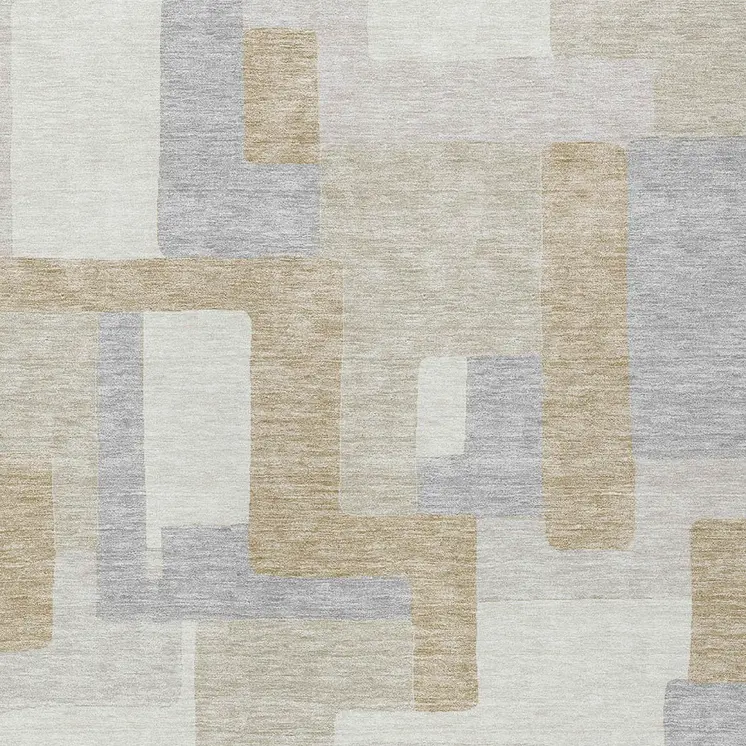 5' X 8' Ivory Beige And Gray Geometric Washable Indoor Outdoor Area Rug