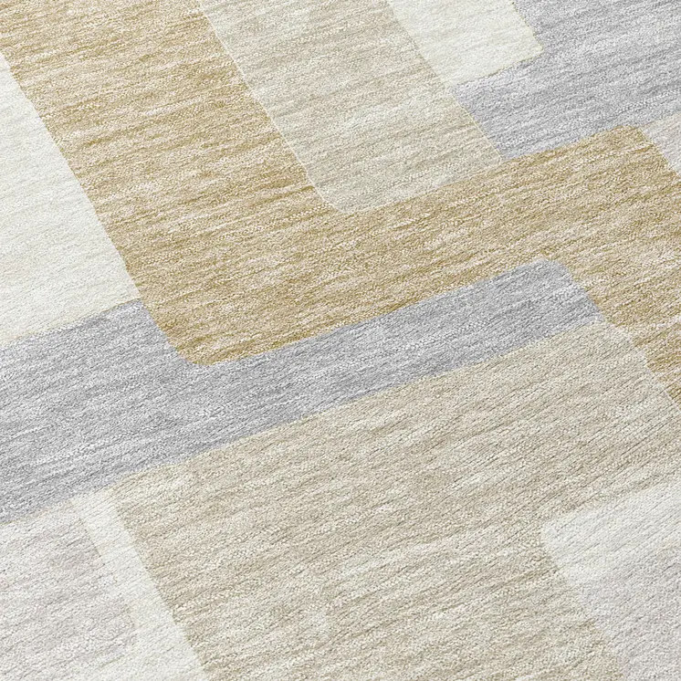 8' Ivory Beige And Gray Round Geometric Washable Indoor Outdoor Area Rug