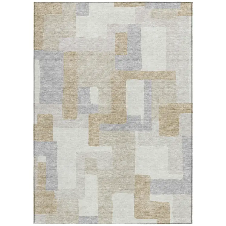 8' X 10' Ivory Beige And Gray Geometric Washable Indoor Outdoor Area Rug