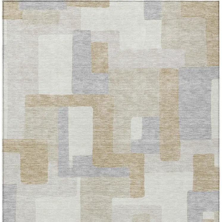 9' X 12' Ivory Beige And Gray Geometric Washable Indoor Outdoor Area Rug