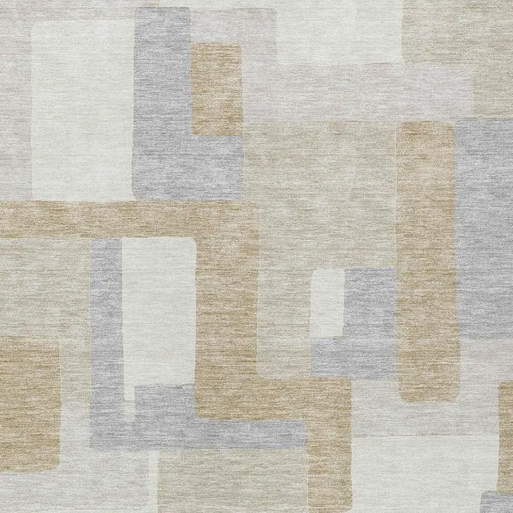 9' X 12' Ivory Beige And Gray Geometric Washable Indoor Outdoor Area Rug