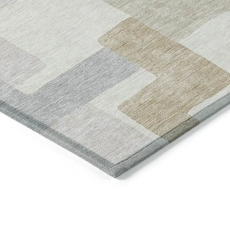 10' X 14' Ivory Beige And Gray Geometric Washable Indoor Outdoor Area Rug