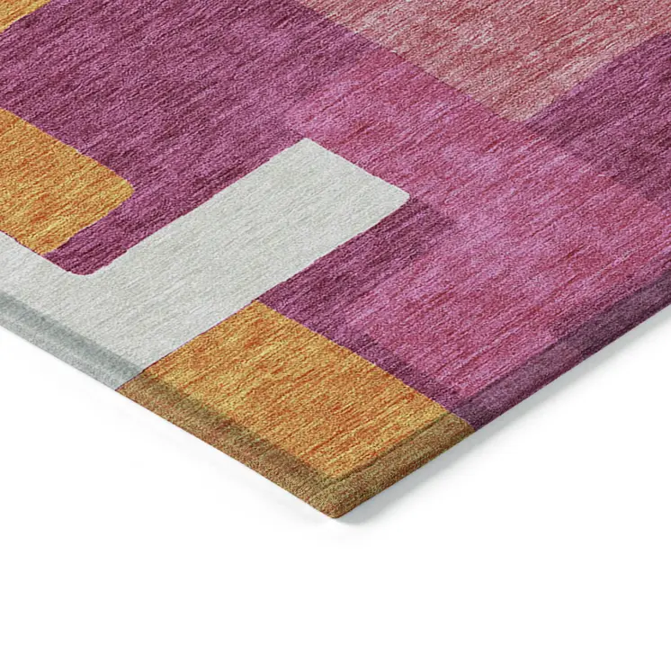 5' X 8' Pink Ivory And Orange Geometric Washable Indoor Outdoor Area Rug
