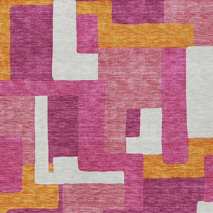 8' X 10' Pink Ivory And Orange Geometric Washable Indoor Outdoor Area Rug