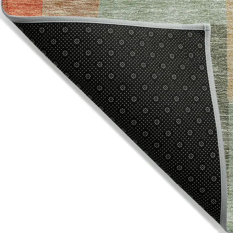 10' X 14' Sage Gray And Orange Geometric Washable Indoor Outdoor Area Rug