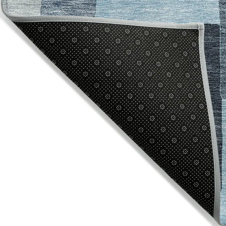 3' X 5' Sky Blue Denim Blue And Gray Geometric Washable Indoor Outdoor Area Rug