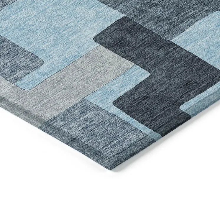 3' X 5' Sky Blue Denim Blue And Gray Geometric Washable Indoor Outdoor Area Rug