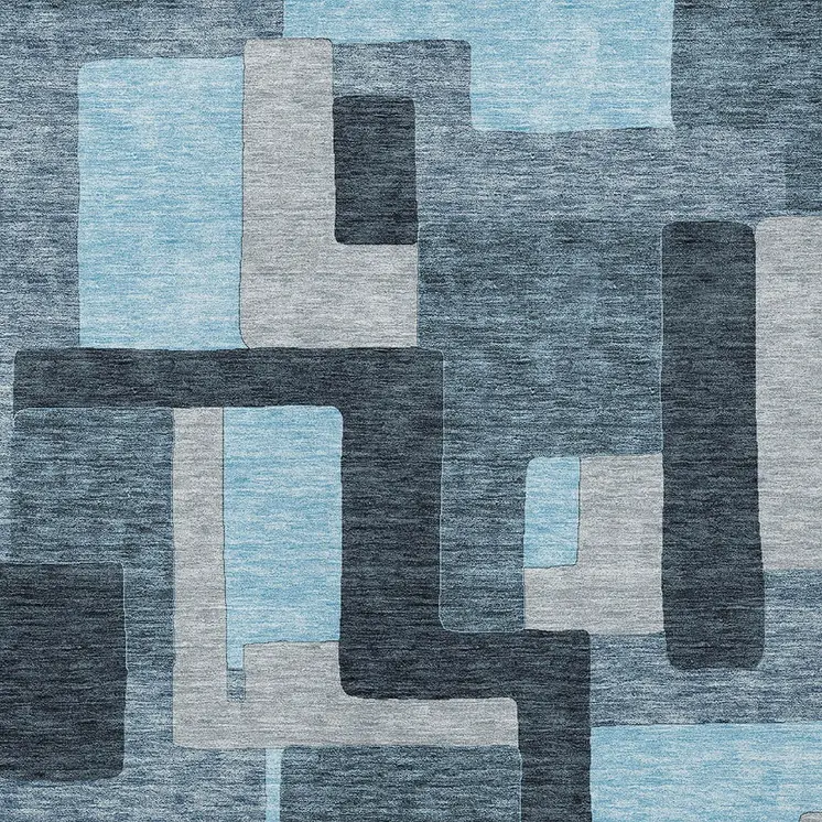 10' X 14' Sky Blue Denim Blue And Gray Geometric Washable Indoor Outdoor Area Rug