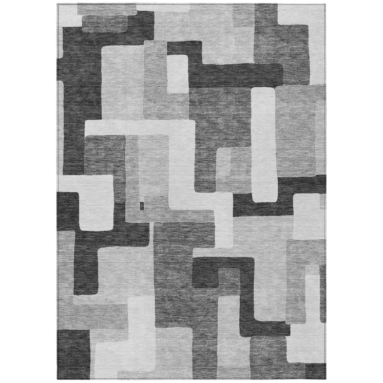 3' X 5' Silver Ivory And Charcoal Geometric Washable Indoor Outdoor Area Rug