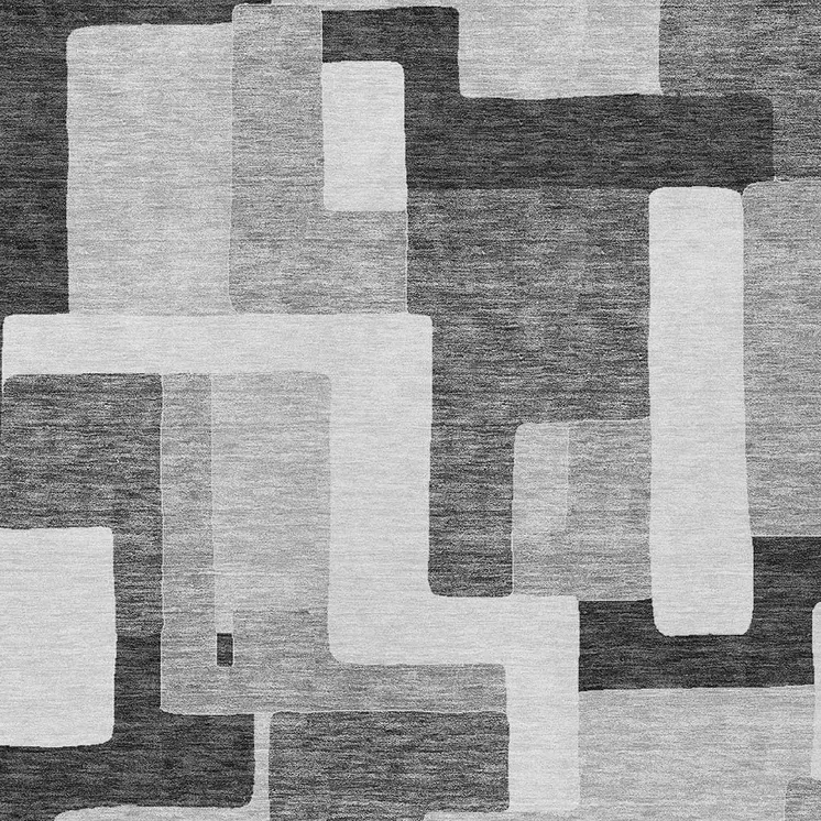3' X 5' Silver Ivory And Charcoal Geometric Washable Indoor Outdoor Area Rug