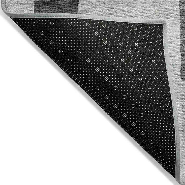 5' X 8' Silver Ivory And Charcoal Geometric Washable Indoor Outdoor Area Rug