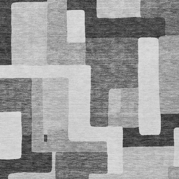 5' X 8' Silver Ivory And Charcoal Geometric Washable Indoor Outdoor Area Rug