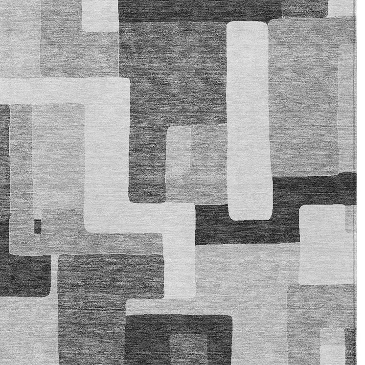 9' X 12' Silver Ivory And Charcoal Geometric Washable Indoor Outdoor Area Rug