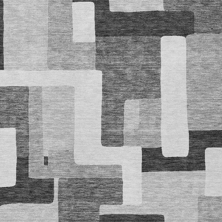 10' X 14' Silver Ivory And Charcoal Geometric Washable Indoor Outdoor Area Rug