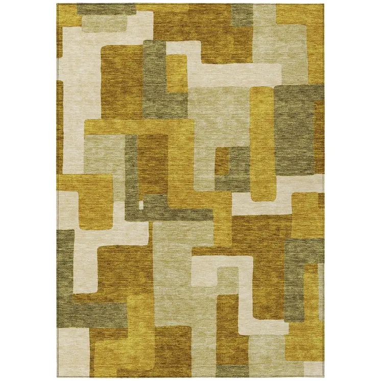 8' X 10' Wheat Ivory And Gold Geometric Washable Indoor Outdoor Area Rug