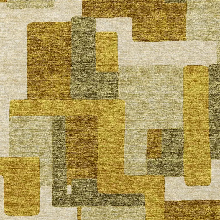 9' X 12' Wheat Ivory And Gold Geometric Washable Indoor Outdoor Area Rug