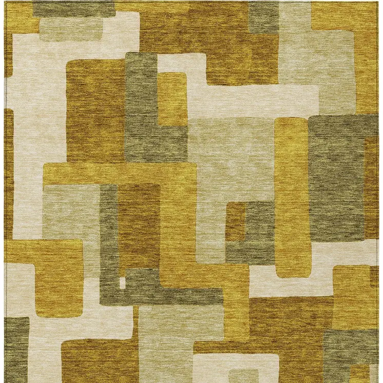 10' X 14' Wheat Ivory And Gold Geometric Washable Indoor Outdoor Area Rug