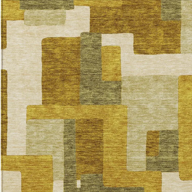 10' X 14' Wheat Ivory And Gold Geometric Washable Indoor Outdoor Area Rug