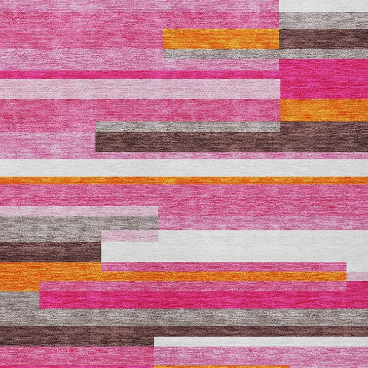 3' X 5' Blush Plum And Ivory Striped Washable Indoor Outdoor Area Rug