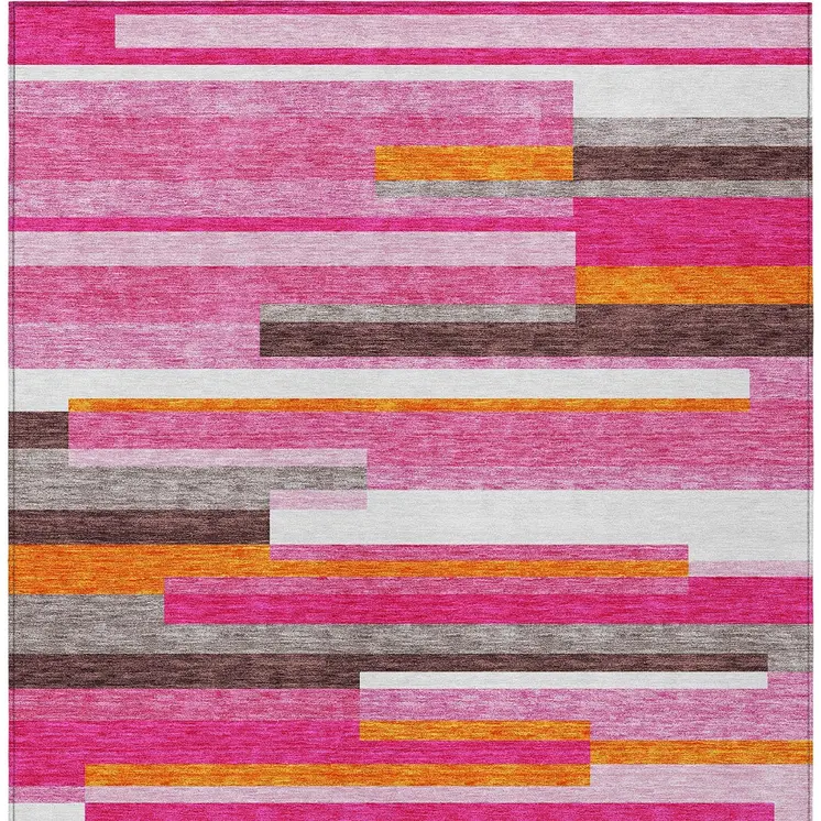 5' X 8' Blush Plum And Ivory Striped Washable Indoor Outdoor Area Rug