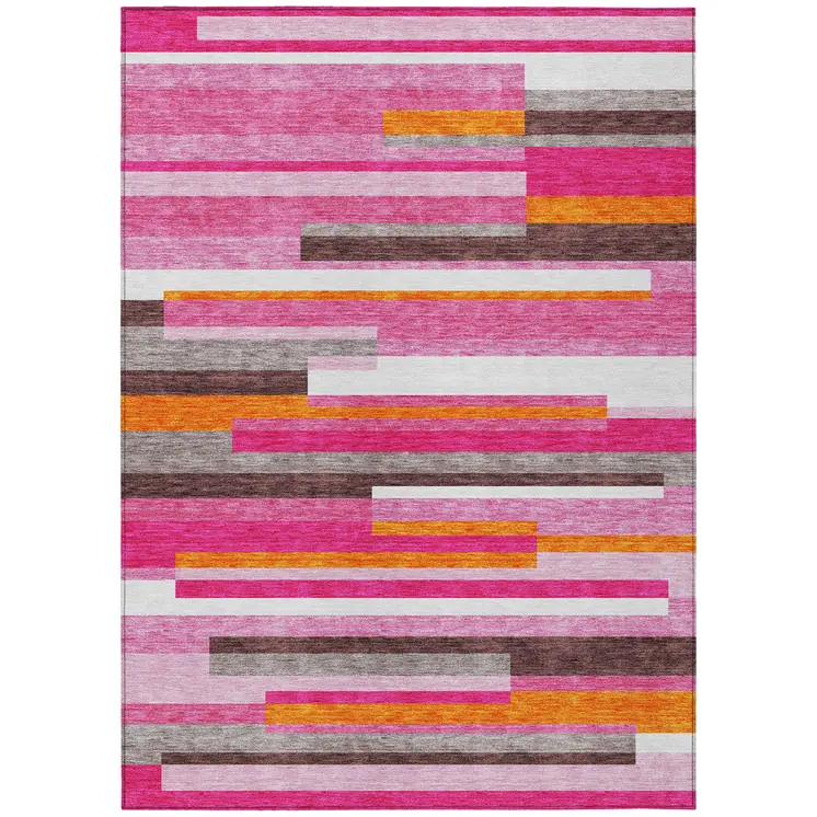 5' X 8' Blush Plum And Ivory Striped Washable Indoor Outdoor Area Rug