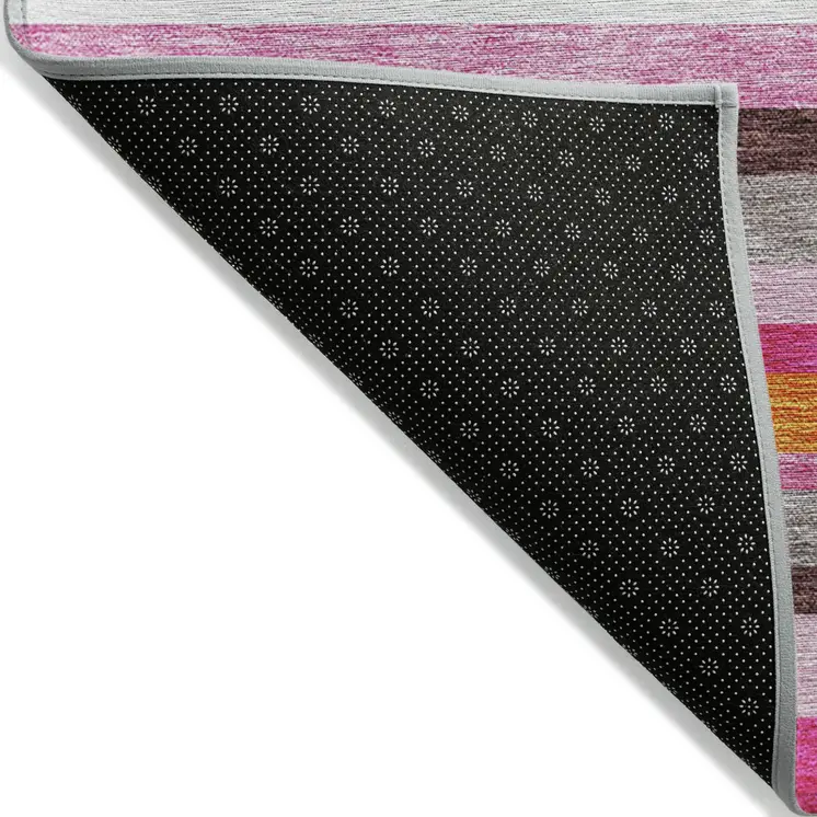 5' X 8' Blush Plum And Ivory Striped Washable Indoor Outdoor Area Rug