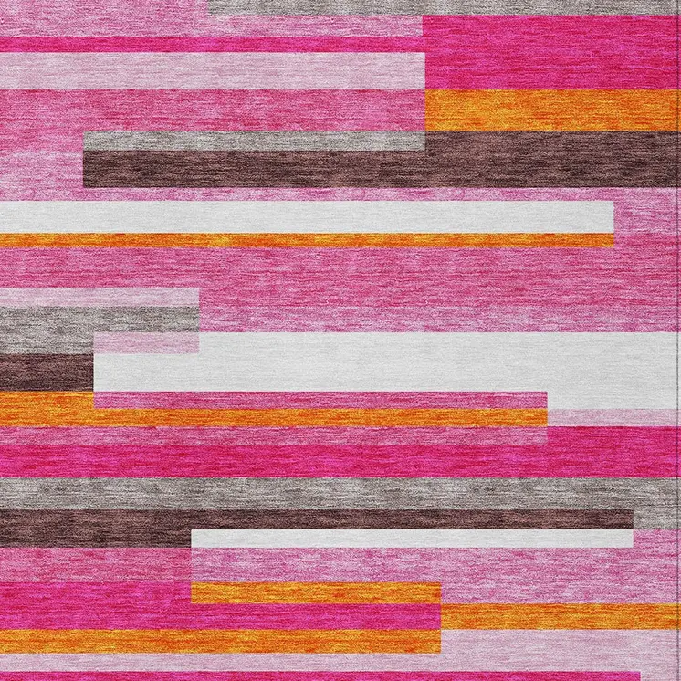 5' X 8' Blush Plum And Ivory Striped Washable Indoor Outdoor Area Rug
