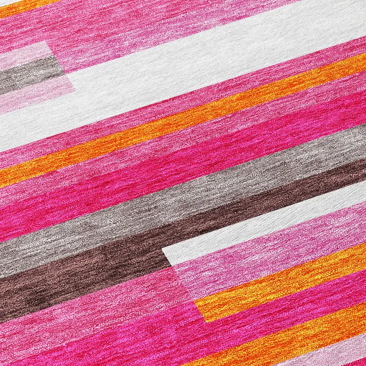 5' X 8' Blush Plum And Ivory Striped Washable Indoor Outdoor Area Rug