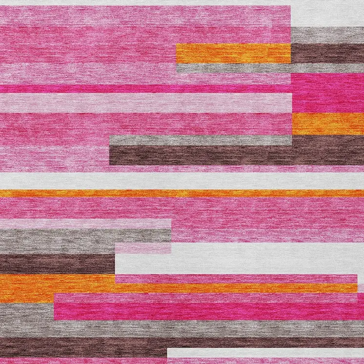 8' X 10' Blush Plum And Ivory Striped Washable Indoor Outdoor Area Rug