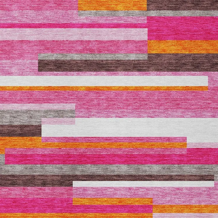 9' X 12' Blush Plum And Ivory Striped Washable Indoor Outdoor Area Rug