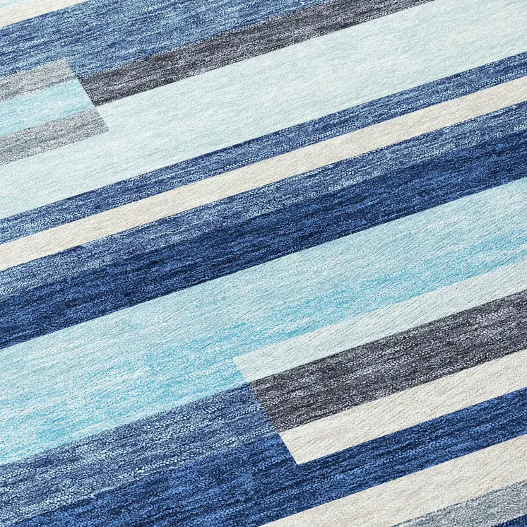 5' X 8' Blue Gray And Ivory Striped Washable Indoor Outdoor Area Rug