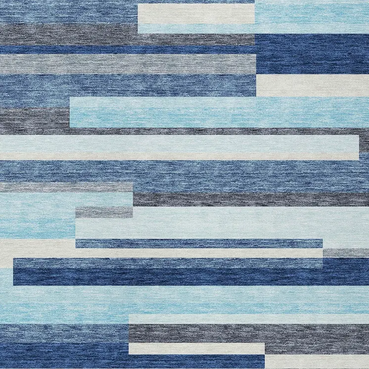 9' X 12' Blue Gray And Ivory Striped Washable Indoor Outdoor Area Rug