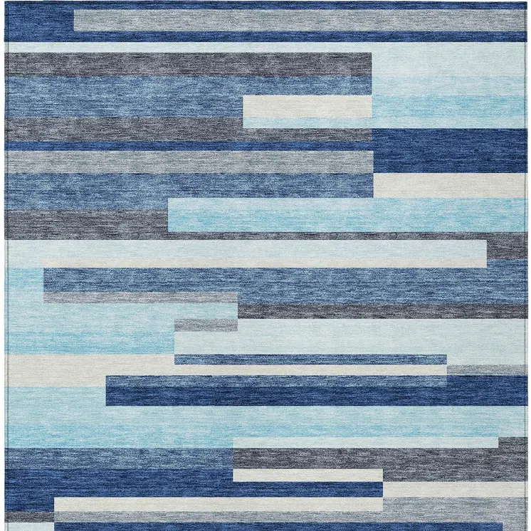 10' X 14' Blue Gray And Ivory Striped Washable Indoor Outdoor Area Rug