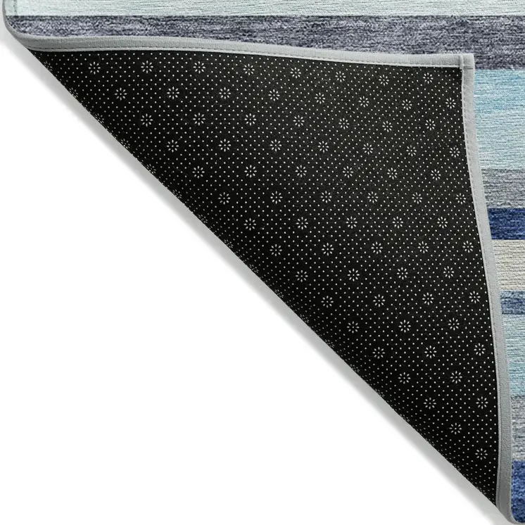 10' X 14' Blue Gray And Ivory Striped Washable Indoor Outdoor Area Rug