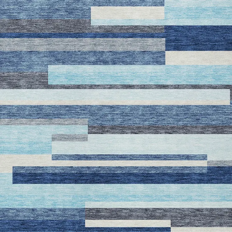 10' X 14' Blue Gray And Ivory Striped Washable Indoor Outdoor Area Rug
