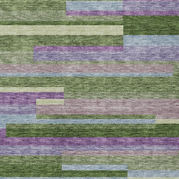 8' X 10' Moss Green Olive Green And Purple Striped Washable Indoor Outdoor Area Rug