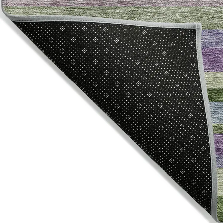 10' X 14' Moss Green Olive Green And Purple Striped Washable Indoor Outdoor Area Rug