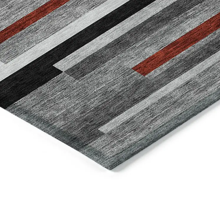 3' X 5' Gray Black And Red Striped Washable Indoor Outdoor Area Rug