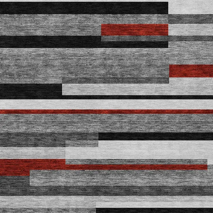 3' X 5' Gray Black And Red Striped Washable Indoor Outdoor Area Rug
