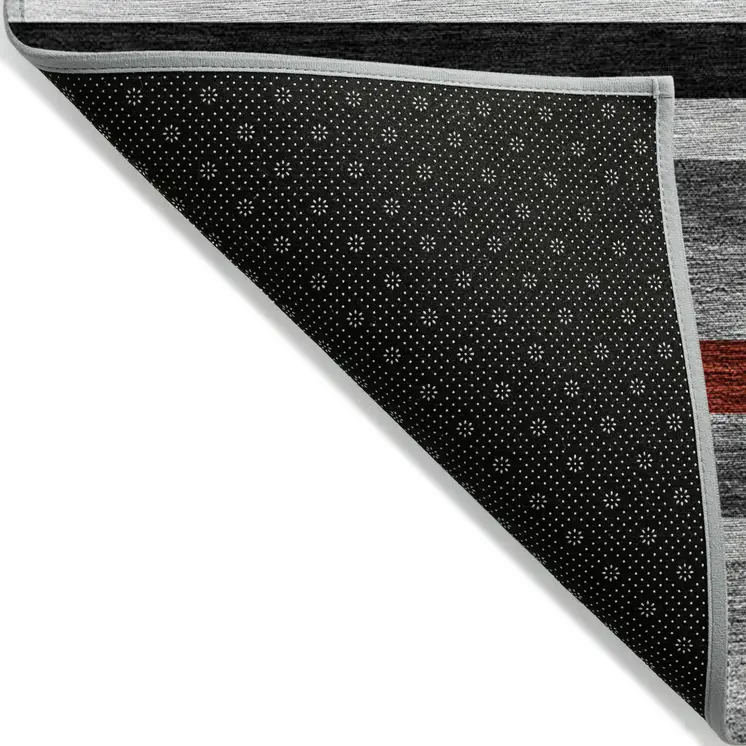 5' X 8' Gray Black And Red Striped Washable Indoor Outdoor Area Rug