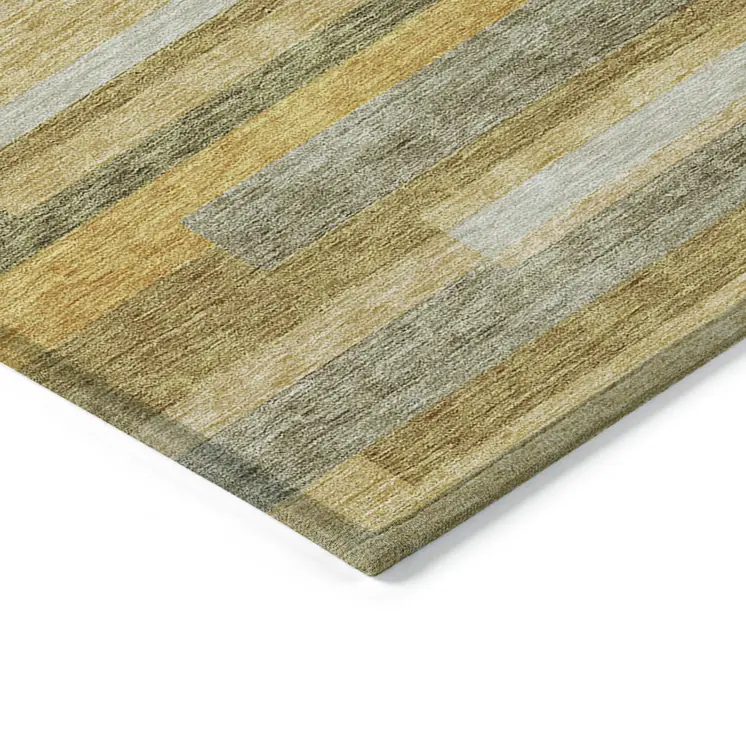 3' X 5' Gold Wheat And Ivory Striped Washable Indoor Outdoor Area Rug