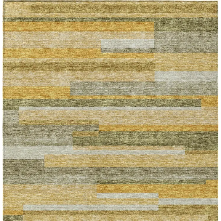 5' X 8' Gold Wheat And Ivory Striped Washable Indoor Outdoor Area Rug
