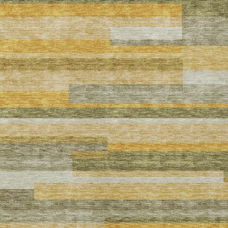 5' X 8' Gold Wheat And Ivory Striped Washable Indoor Outdoor Area Rug