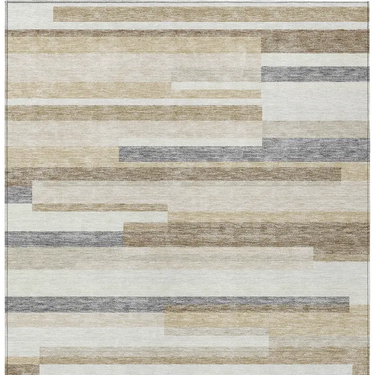 3' X 5' Ivory Beige And Taupe Striped Washable Indoor Outdoor Area Rug