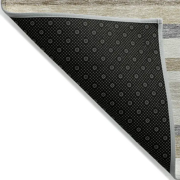 5' X 8' Ivory Beige And Taupe Striped Washable Indoor Outdoor Area Rug