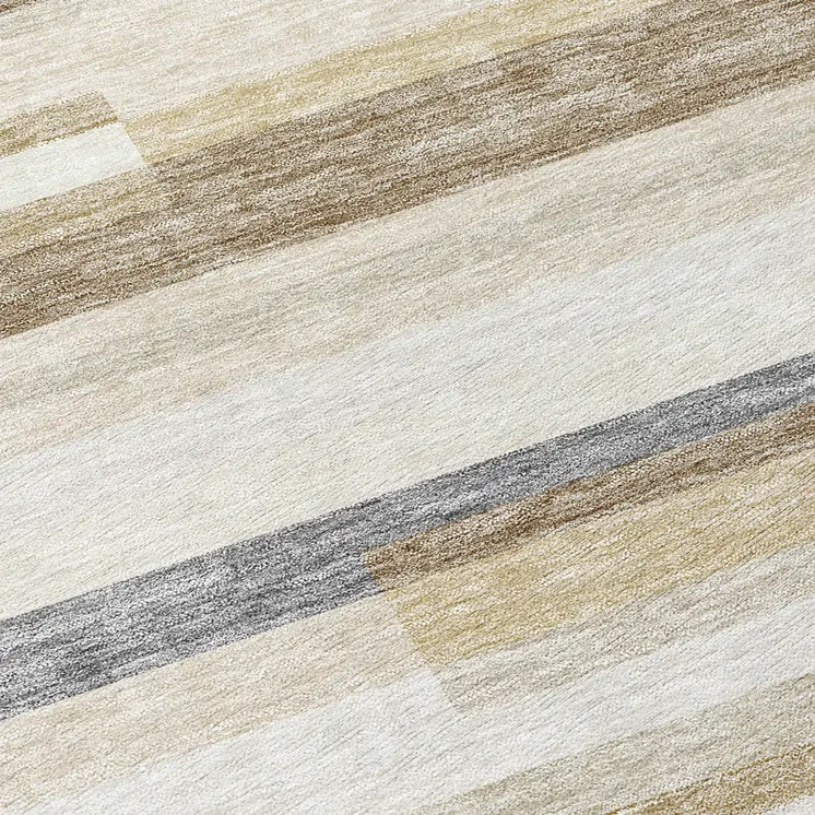 8' Ivory Beige And Taupe Round Striped Washable Indoor Outdoor Area Rug