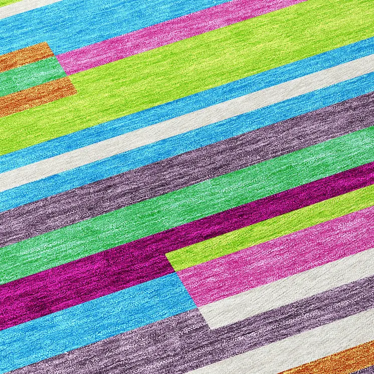 3' X 5' Lavender Orange And Lime Green Striped Washable Indoor Outdoor Area Rug